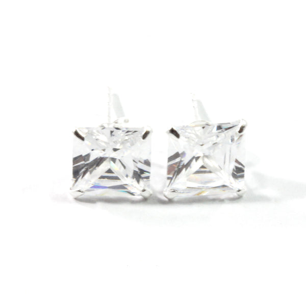 Cubic Zirconia Classic Square Stud Earrings with Sterling Silver 925