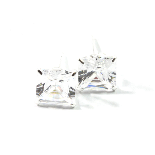 Cubic Zirconia Classic Square Stud Earrings with Sterling Silver 925