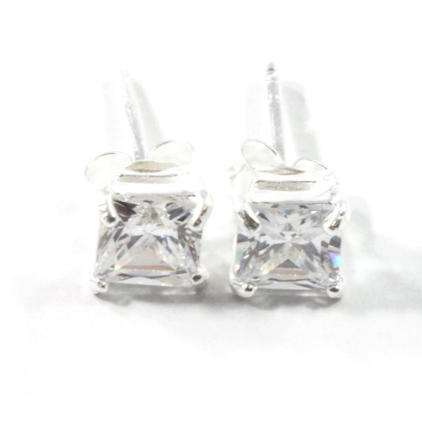 Cubic Zirconia Square Stud Earrings with Sterling Silver 925