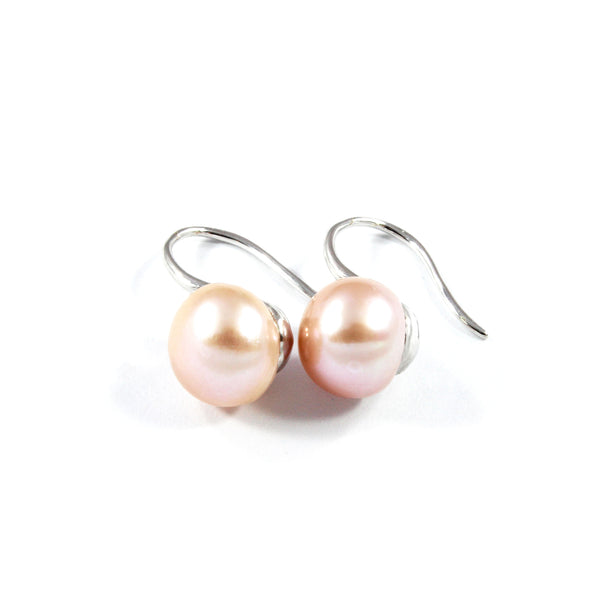 White/Purple/Pink Freshwater Cultured Pearl Drop Earrings with Sterling Silver 9.5-10.0mm