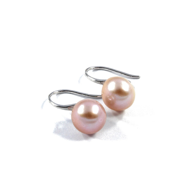 White/Purple/Pink Freshwater Cultured Pearl Drop Earrings with Sterling Silver 9.5-10.0mm