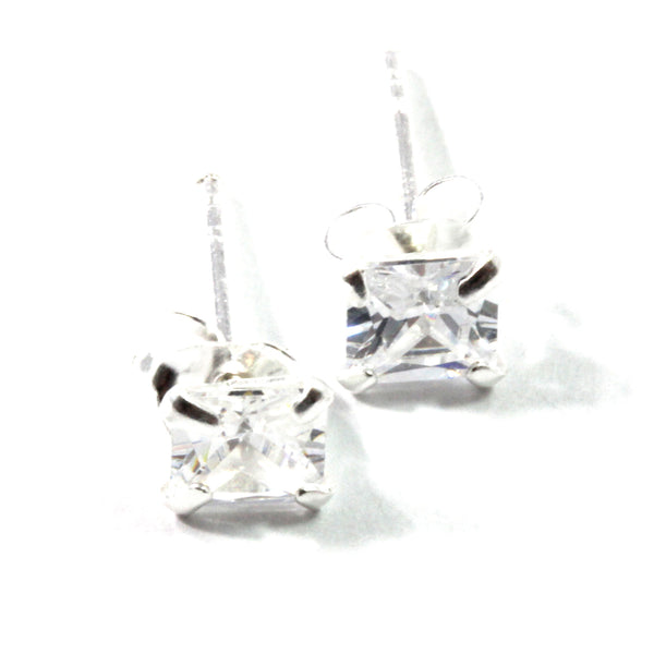 Cubic Zirconia Square Stud Earrings with Sterling Silver 925