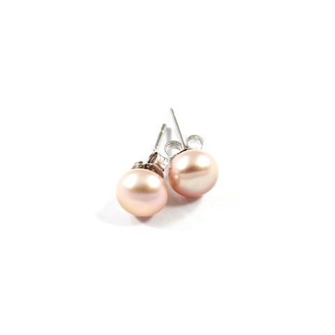 White/Pink/Orange Freshwater Cultured Pearl Stud Earrings with Sterling Silver 1 pair 6.5-7.0mm