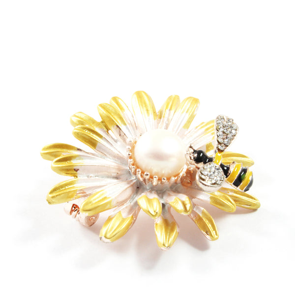 Sunflower Freshwater Cultured Pearl Brooch 7.5-8.0mm