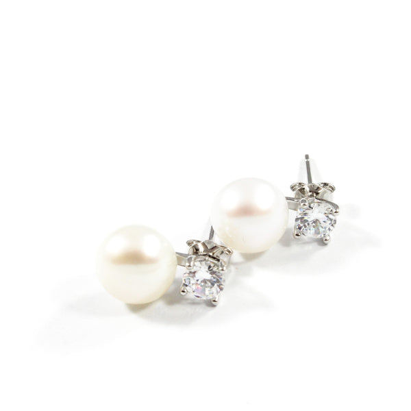 White/Orange Freshwater Cultured Pearl Cubic Zirconia Stud Earrings with Sterling Silver 9.5-10.0mm