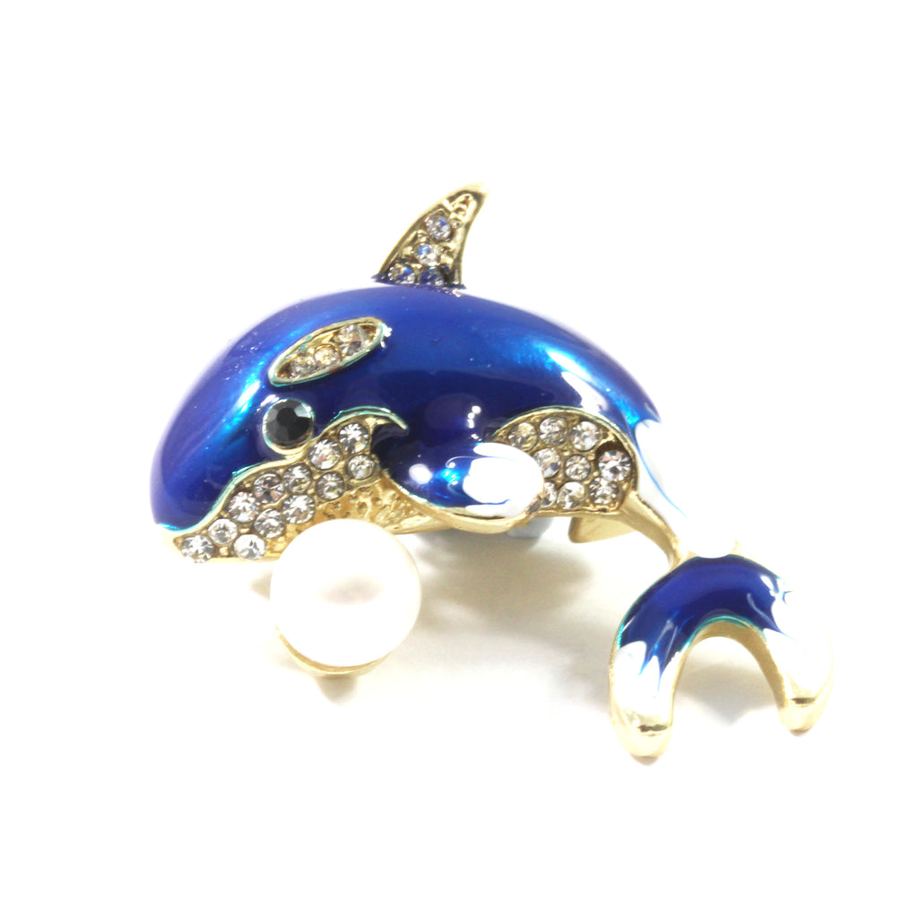 Blue Dolphin Freshwater Cultured Pearl Brooch 7.5-8.0mm