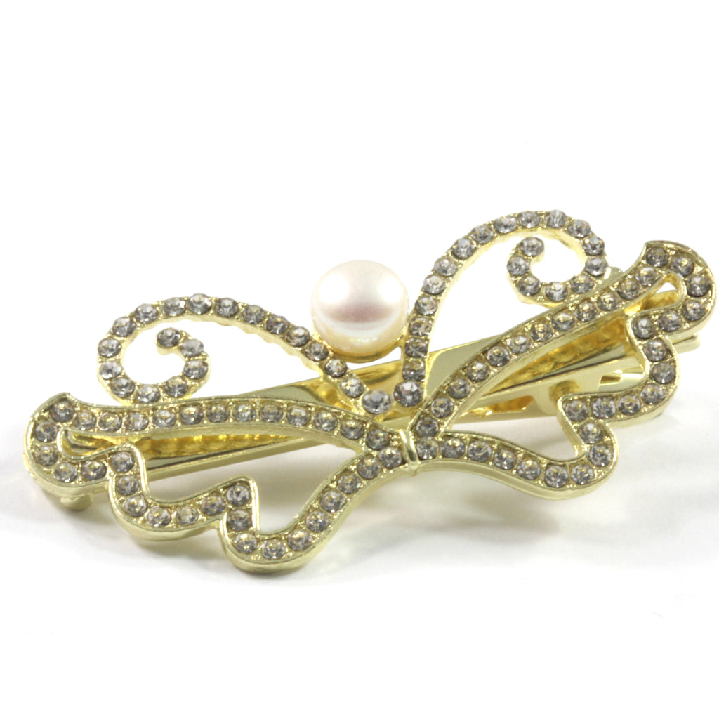 White Freshwater Cultured Pearl Butterfly Hair Pin 7.5-8.0mm