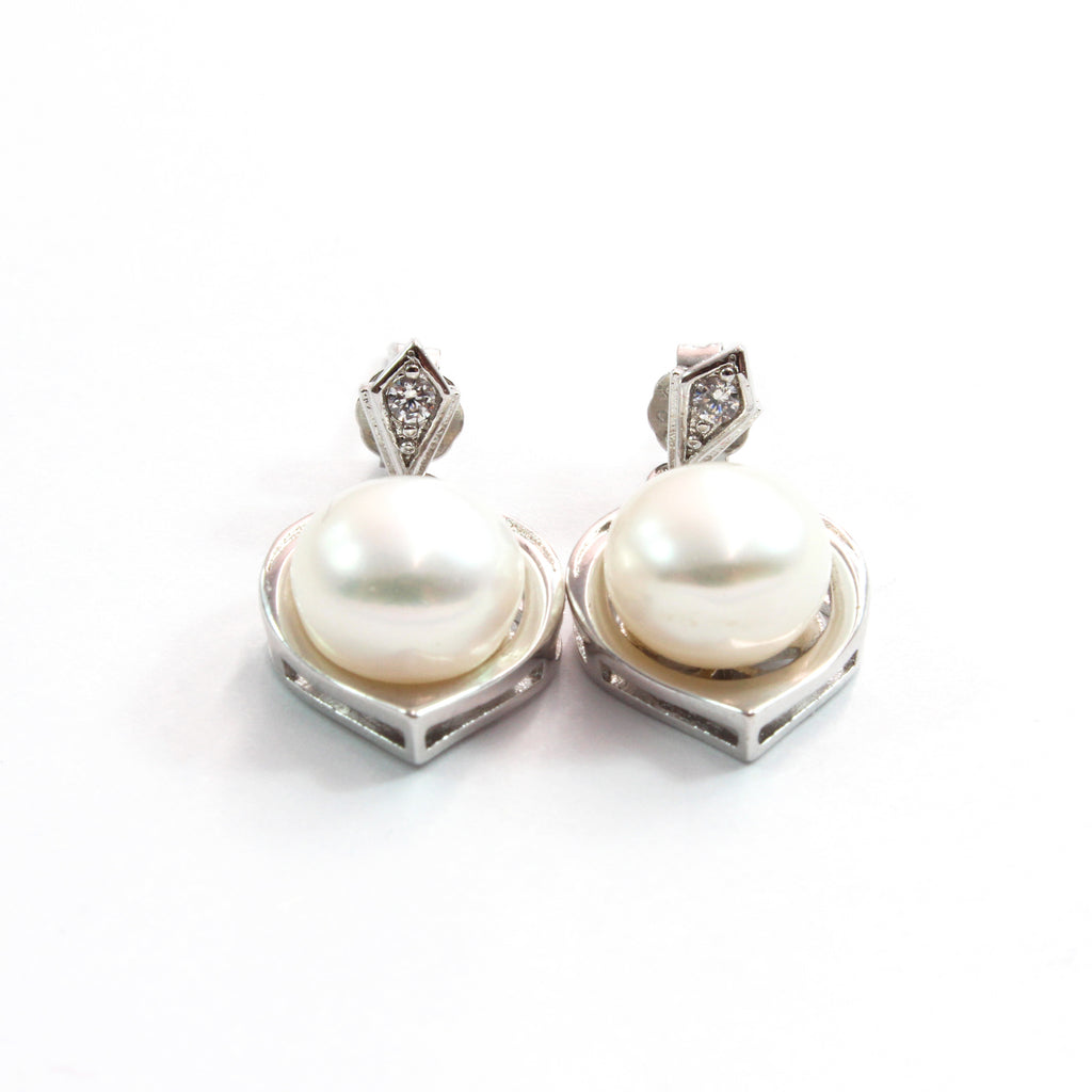 White Freshwater Cultured Pearl Drop Earrings with Sterling Silver 9.5-10.0mm