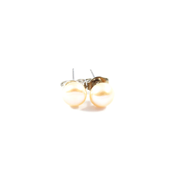 White/Pink/Orange Freshwater Cultured Pearl Stud Earrings with Sterling Silver 1 pair 5.5-6.0mm