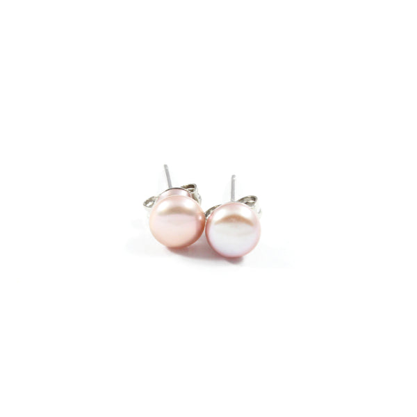 White/Pink/Orange Freshwater Cultured Pearl Stud Earrings with Sterling Silver 1 pair 5.5-6.0mm