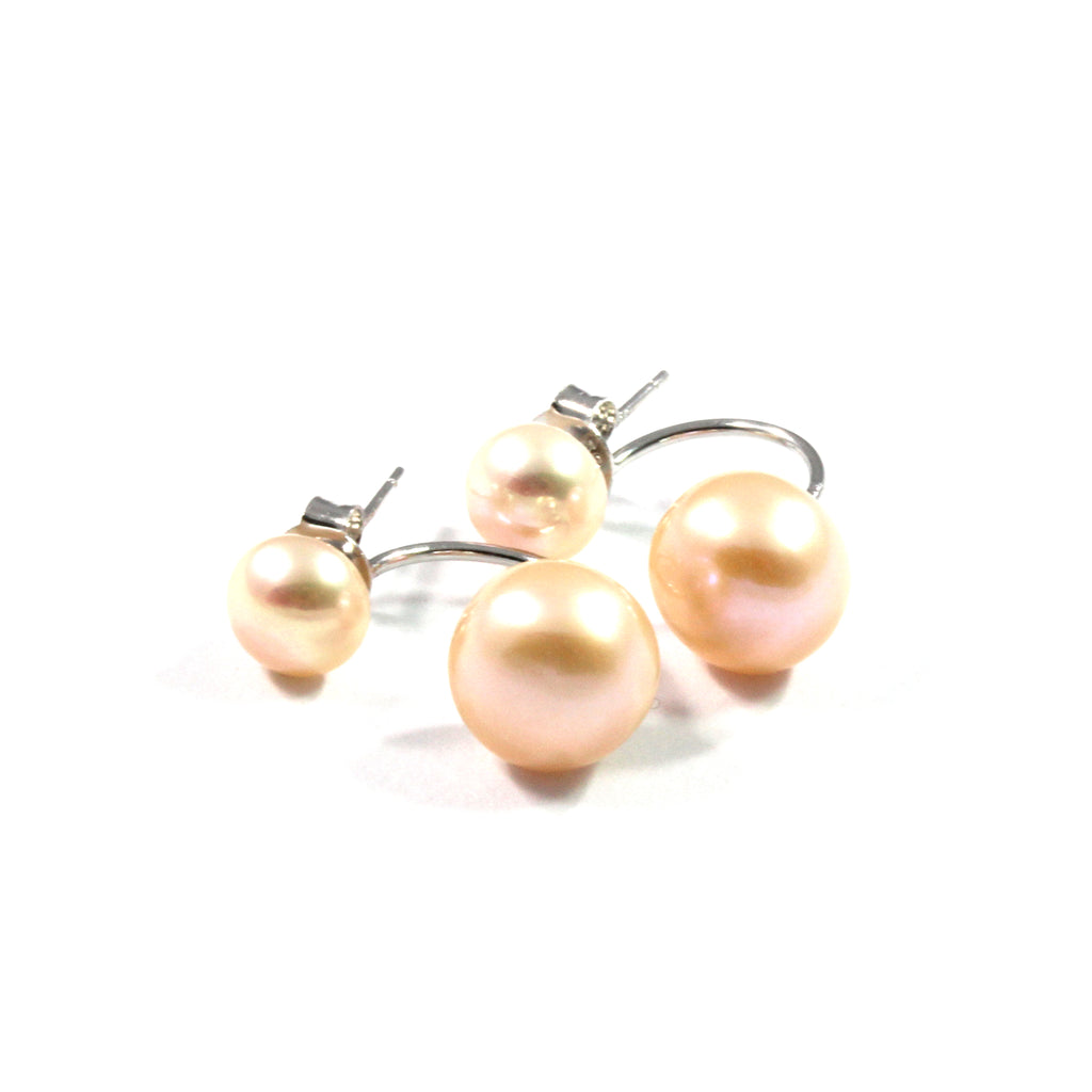 Double Pink Freshwater Cultured Pearl Stud Earrings with Sterling Silver 9.0-9.5mm
