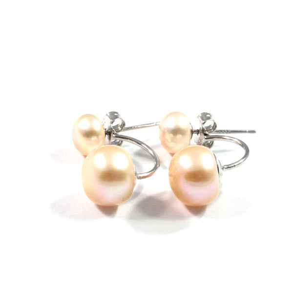 Double Pink Freshwater Cultured Pearl Stud Earrings with Sterling Silver 9.0-9.5mm