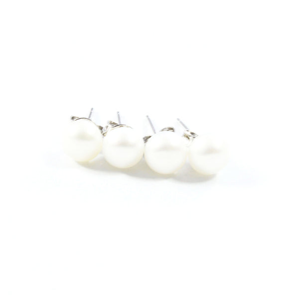 White/Pink/Orange Freshwater Cultured Pearl Stud Earrings with Sterling Silver 2 pairs 6.5-7.0mm