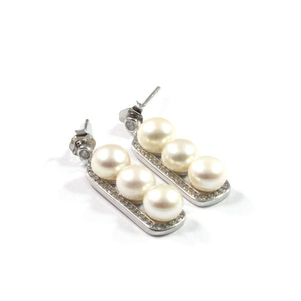 Triple White Freshwater Cultured Pearl with Sterling Silver 6.0-6.5mm