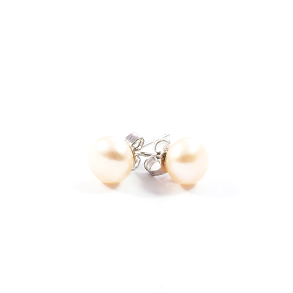 White/Pink/Orange Freshwater Cultured Pearl Stud Earrings with Sterling  Silver 1 pair 7.5-8.0mm