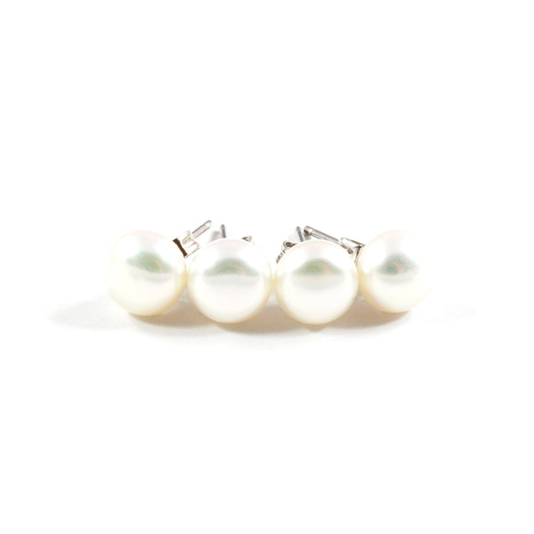 White/Pink/Orange Freshwater Cultured Pearl Stud Earrings with Sterling Silver 2 pairs 7.5-8.0mm