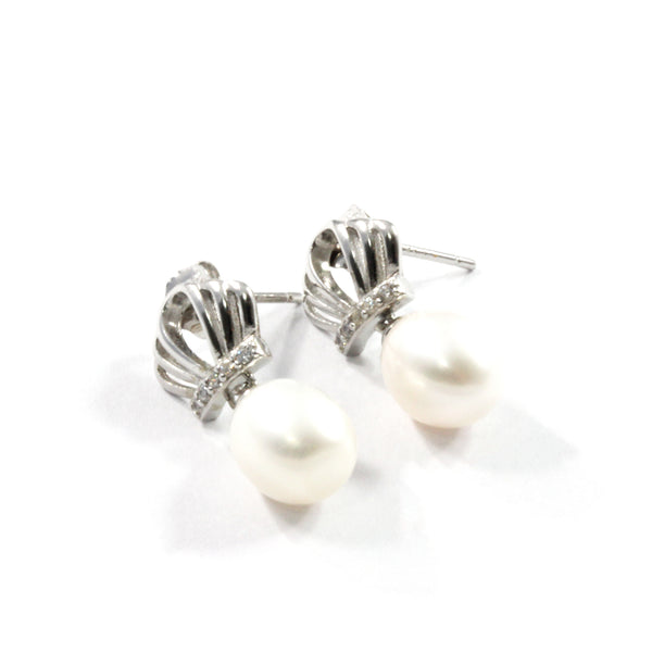 White Freshwater Cultured Pearl with Sterling Silver 7.5-8.0mm