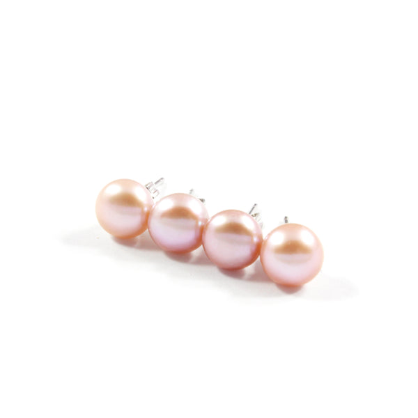 White/Pink/Orange Freshwater Cultured Pearl Stud Earrings with Sterling Silver 2 pairs 7.5-8.0mm