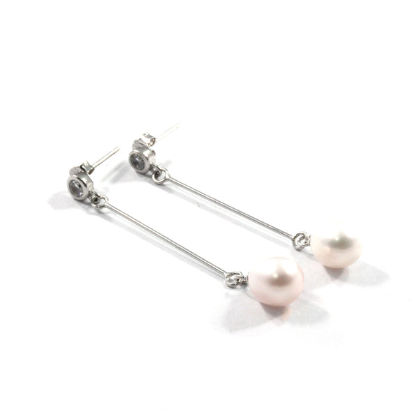 White Freshwater Cultured Pearl Drop Earrings with Sterling Silver 8.5-9.0mm