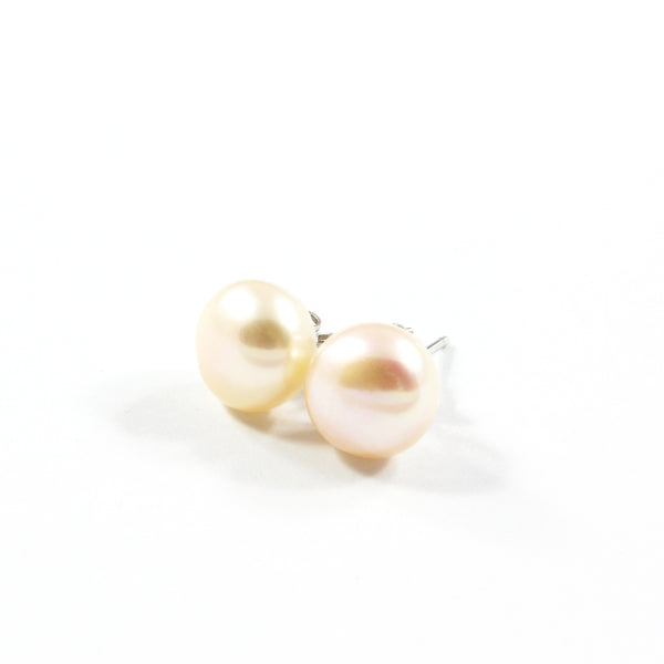 White/Pink/Orange Freshwater Cultured Pearl Stud Earrings with Sterling  Silver 1 pair 9.5-10.0mm
