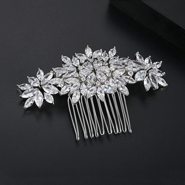 Fancy Flower Cubic Zirconia Wedding Hair Pin, Bridal Hair Pin, Bridesmaid Hair Pin